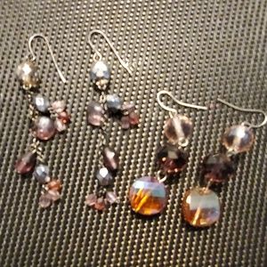 2 pairs of earrings,  amber,  pinks,  purples